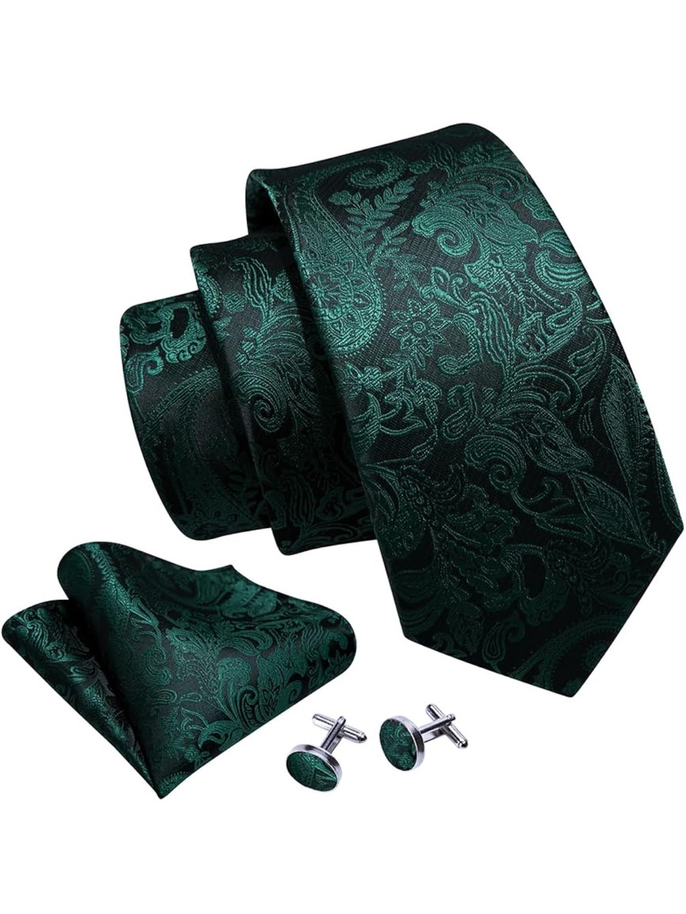 Emerald Paisley Men's Tie Set - Dark Green